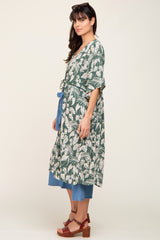 Green Palm Print Front Tie Short Sleeve Cover Up