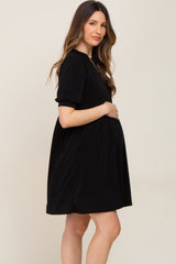 Black High Neck Puff Sleeve Maternity Dress