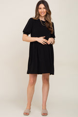 Black High Neck Puff Sleeve Maternity Dress