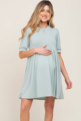 Light Green High Neck Puff Sleeve Maternity Dress