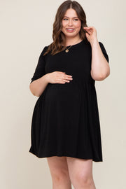 Black High Neck Puff Sleeve Maternity Plus Dress