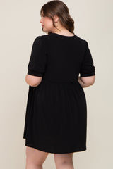 Black High Neck Puff Sleeve Maternity Plus Dress