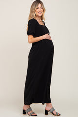 Black Puff Sleeve Maternity Maxi Dress