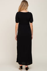 Black Puff Sleeve Maternity Maxi Dress