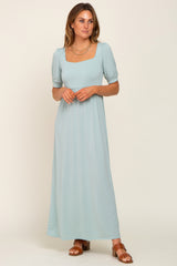 Light Green Puff Sleeve Maternity Maxi Dress