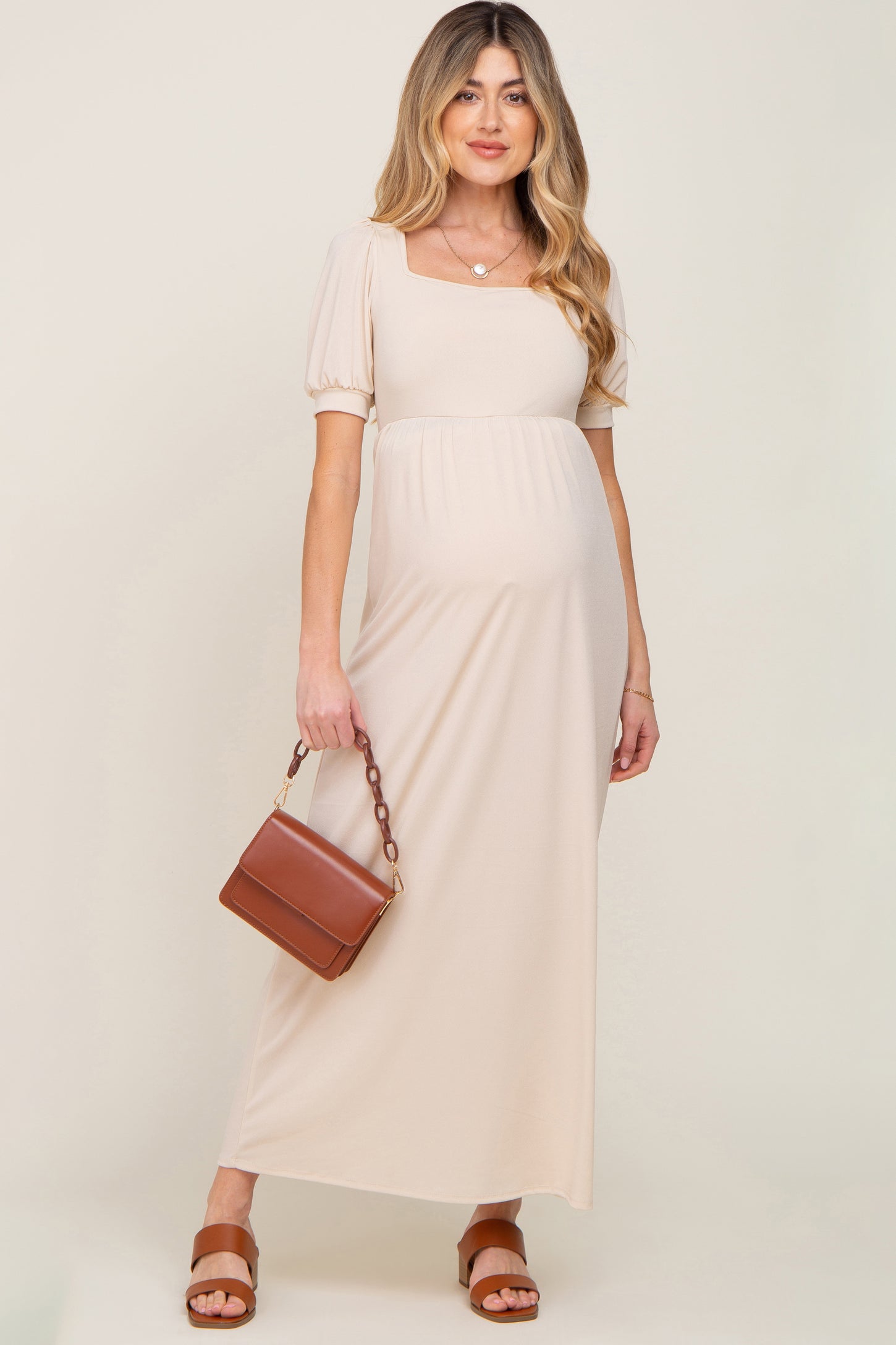 Cream Puff Sleeve Maternity Maxi Dress– PinkBlush