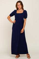 Navy Puff Sleeve Maxi Dress