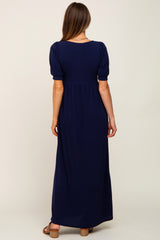 Navy Puff Sleeve Maxi Dress