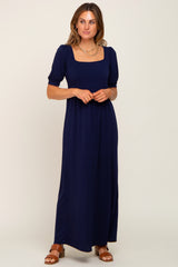 Navy Puff Sleeve Maxi Dress