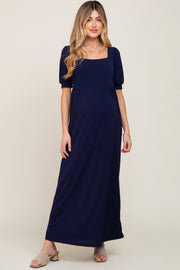 Navy Puff Sleeve Maternity Maxi Dress