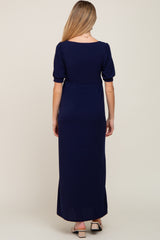 Navy Puff Sleeve Maternity Maxi Dress