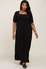 Black Puff Sleeve Maternity Maxi Plus Dress