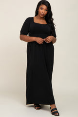 Black Puff Sleeve Maxi Plus Dress