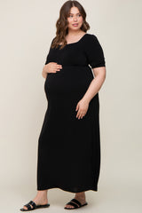 Black Puff Sleeve Maternity Maxi Plus Dress