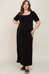 Black Puff Sleeve Maternity Maxi Plus Dress