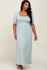 Light Green Puff Sleeve Maxi Plus Dress