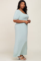 Light Green Puff Sleeve Maxi Plus Dress