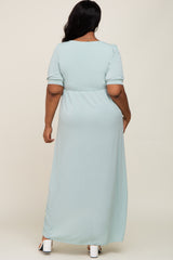 Light Green Puff Sleeve Maxi Plus Dress