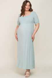 Light Green Puff Sleeve Maternity Maxi Plus Dress