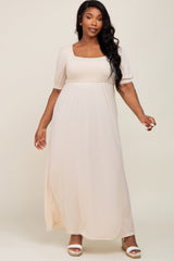 Cream Puff Sleeve Maternity Maxi Plus Dress