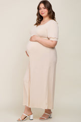 Cream Puff Sleeve Maternity Maxi Plus Dress