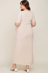 Cream Puff Sleeve Maternity Maxi Plus Dress