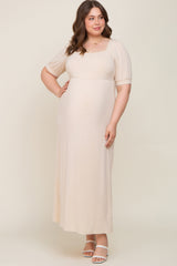 Cream Puff Sleeve Maternity Maxi Plus Dress