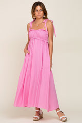 Pink Sleeveless Ruffle Trim Maxi Dress