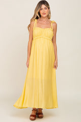 Yellow Sleeveless Ruffle Trim Maternity Maxi Dress