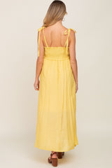 Yellow Sleeveless Ruffle Trim Maternity Maxi Dress