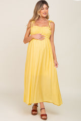 Yellow Sleeveless Ruffle Trim Maternity Maxi Dress