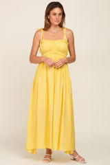 Yellow Sleeveless Ruffle Trim Maternity Maxi Dress