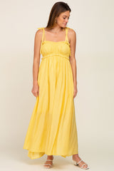 Yellow Sleeveless Ruffle Trim Maxi Dress