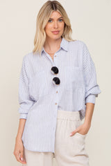 Light Blue Linen Striped Button Up Maternity Top