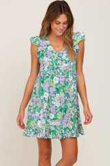 Green Floral Ruffle Sleeve Babydoll Dress