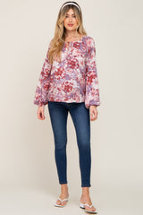 Mauve Floral Front Tie V-Neck Maternity Blouse