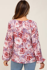 Mauve Floral Front Tie V-Neck Blouse