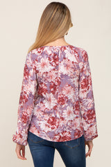 Mauve Floral Front Tie V-Neck Maternity Blouse