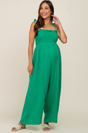 Green Sleeveless Cropped Maternity Jumpsuit