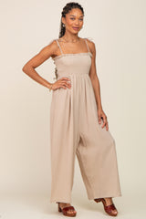 Taupe Sleeveless Cropped Jumpsuit