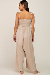 Taupe Sleeveless Cropped Maternity Jumpsuit