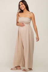 Taupe Sleeveless Cropped Maternity Jumpsuit