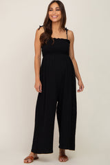 Black Sleeveless Cropped Maternity Jumpsuit