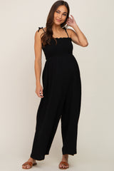 Black Sleeveless Cropped Maternity Jumpsuit