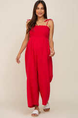 Red Sleeveless Cropped Maternity Jumpsuit