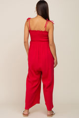 Red Sleeveless Cropped Maternity Jumpsuit