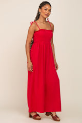 Red Sleeveless Cropped Maternity Jumpsuit