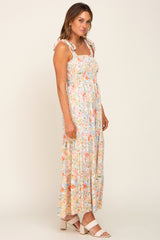 Coral Floral Shoulder Tie Maxi Dress