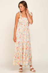 Coral Floral Shoulder Tie Maxi Dress