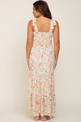 Coral Floral Shoulder Tie Maternity Maxi Dress